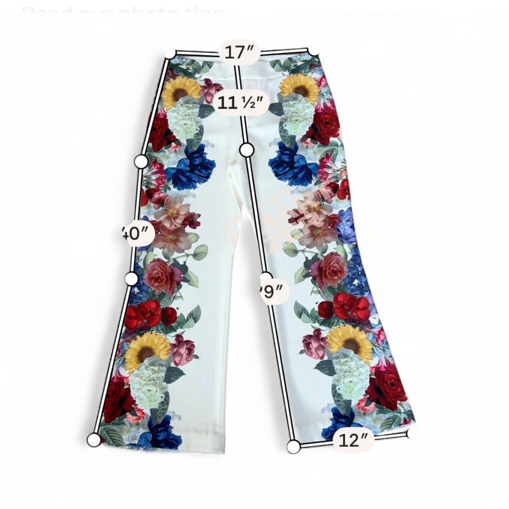 Alice + Olivia Floral Placement Pants 12 High Rise Wide Leg Designer Statement - Picture 6 of 9